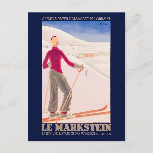 Postal Afiche de época de Le Markstein France 1930 (Anverso)