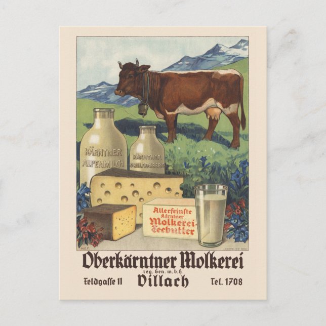 Postal Afiche de época de Oberkärntner Molkerei Austria 1