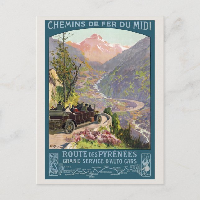 Postal Afiche de época de Route des Pyrénées France 1920 (Anverso)