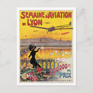 Postal Afiche de época de Semaine D'Aviation De Lyon Fran