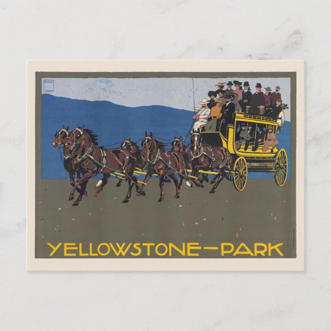 Postal Afiche de época de Yellowstone-Park USA 1910 (Anverso)