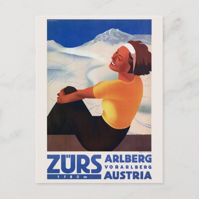 Postal Afiche de época de Zürs Austria de 1935 (Anverso)
