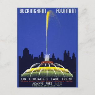 Postal Afiche de época, Fuente de Buckingham de Chicago, 