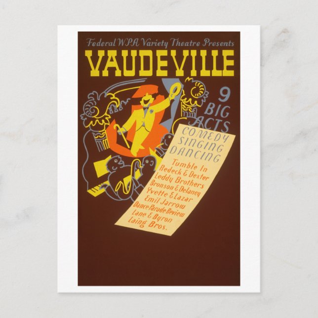 Postal Afiche de época Ilustracion Vaudeville (Anverso)