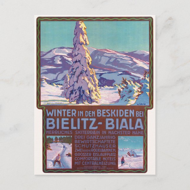 Postal Afiche de invierno en Bielitz-Biala de 1910 (Anverso)