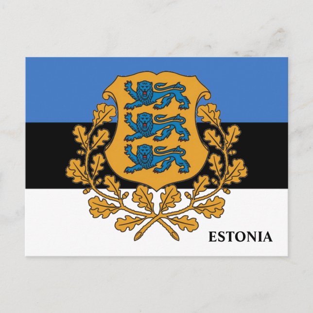 Postal ¡Afiche de la bandera de Estonia y del escudo de a (Anverso)