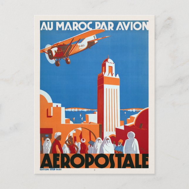 Postal Afiche de la cosecha de 1930 de Au Maroc Par Avion (Anverso)
