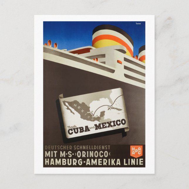 Postal Afiche de la cosecha de Nach Cuba y México HAPAG 1 (Anverso)