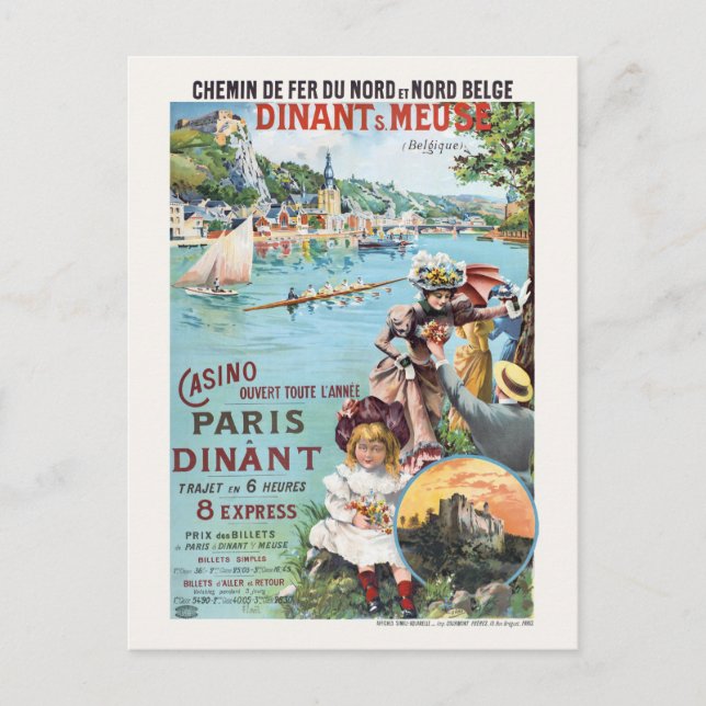 Postal Afiche de la época belga de Dinant Meuse (Anverso)