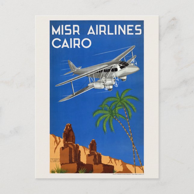 Postal Afiche de la época de Egipto de MISR Airlines en E (Anverso)