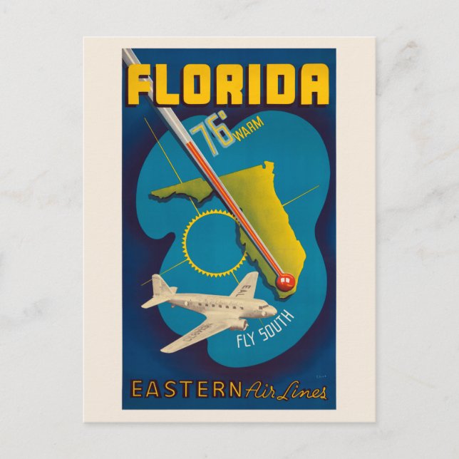 Postal Afiche de la época de Florida USA 1938 (Anverso)