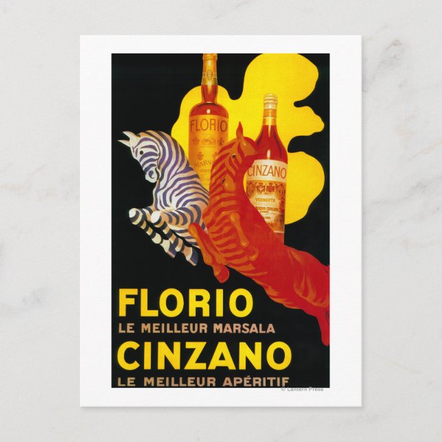 Postal Afiche de la época de Florio Cinzano en Europa (Anverso)
