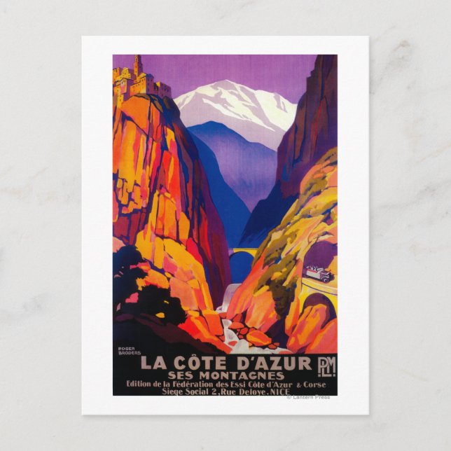 Postal Afiche de la época de La Cote D'AzurEuropa (Anverso)