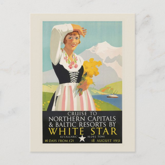 Postal Afiche de la época de la estrella blanca de 1931 (Anverso)