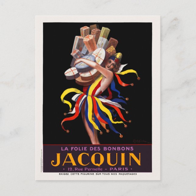 Postal Afiche de la época de la Folie des Bonbons Jacquin (Anverso)