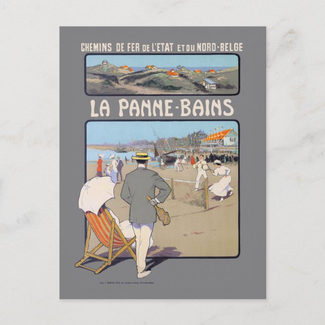 Postal Afiche de la época de La Panne-Bains 1912 (Anverso)