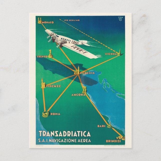 Postal Afiche de la época de la Transadriatica Italia de  (Anverso)