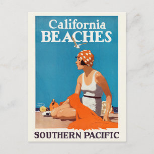 Postal Afiche de la época de las playas de California de
