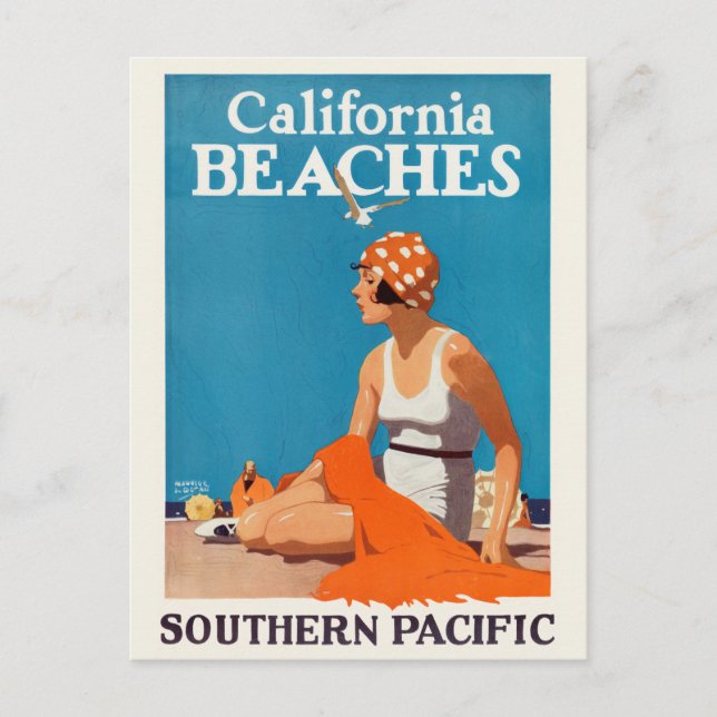Postal Afiche de la época de las playas de California de  (Anverso)