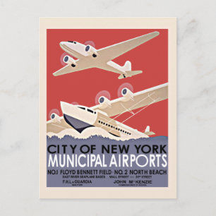 Postal Afiche de la época de los aeropuertos de Nueva Yor