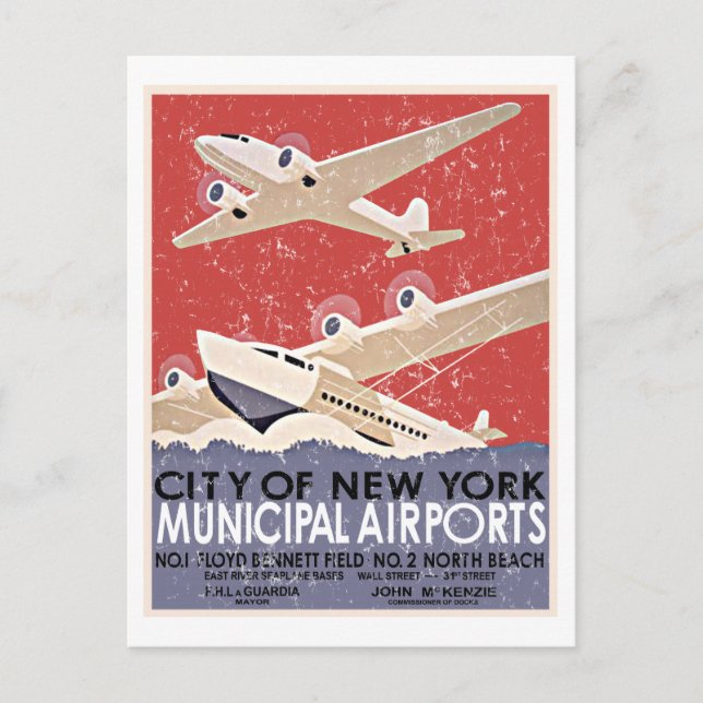 Postal Afiche de la época de los aeropuertos de NY - c 19 (Anverso)