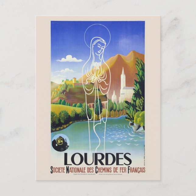 Postal Afiche de la época de Lourdes France 1939 (Anverso)