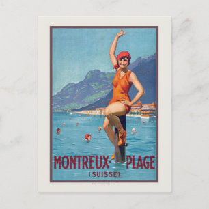 Postal Afiche de la época de Montreux Plage Suisse aprox.