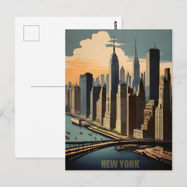 Postal Afiche de la época de Nueva York (Anverso / Reverso)