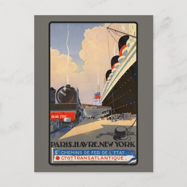 Postal Afiche de la época de París Havre New York France  (Anverso)