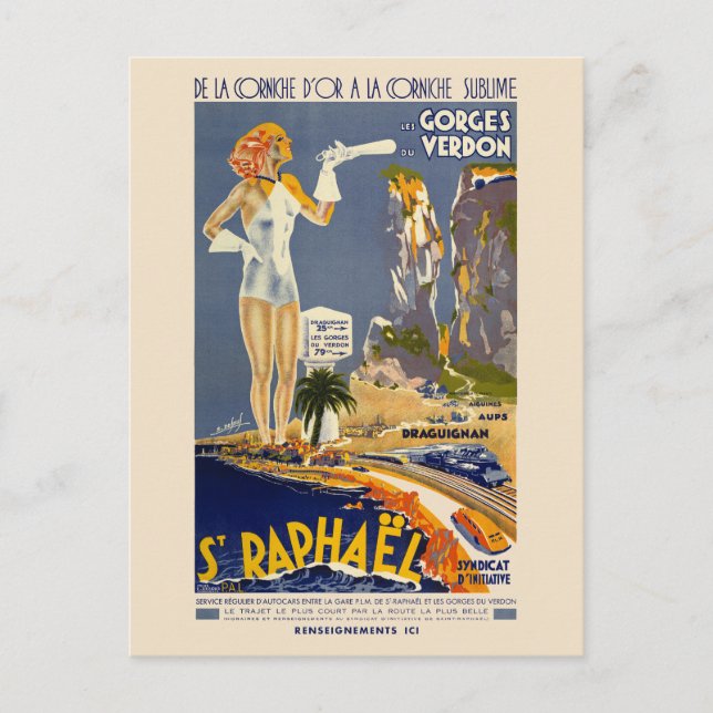 Postal Afiche de la época de St Raphaël France de 1930 (Anverso)