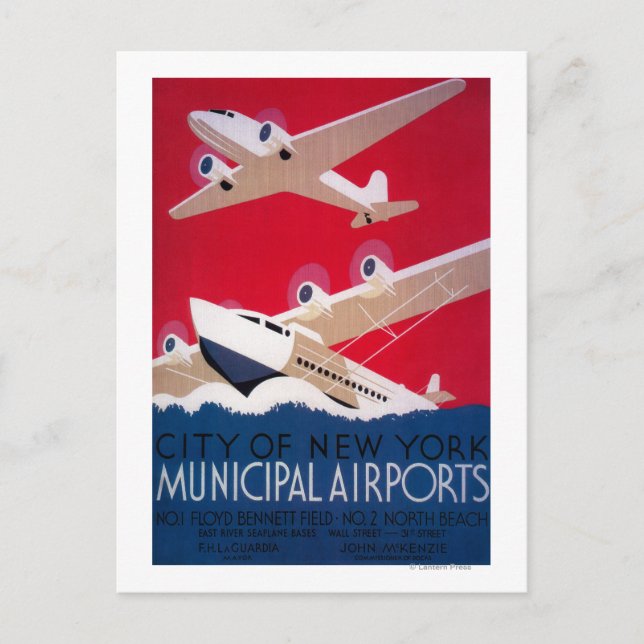 Postal Afiche de la época del aeropuerto municipal de Nue (Anverso)