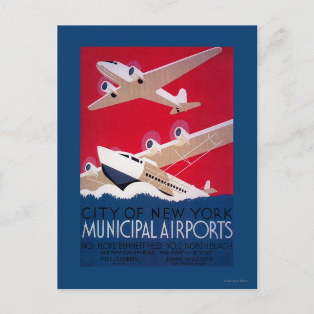Postal Afiche de la época del aeropuerto municipal de Nue (Anverso)