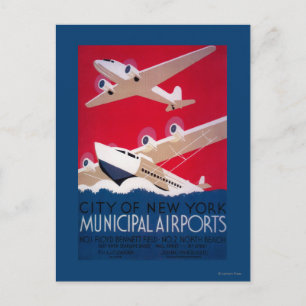 Postal Afiche de la época del aeropuerto municipal de Nue