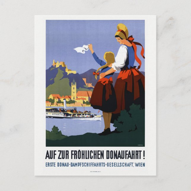 Postal Afiche de la época del Danubio Donaufahrt Austria  (Anverso)
