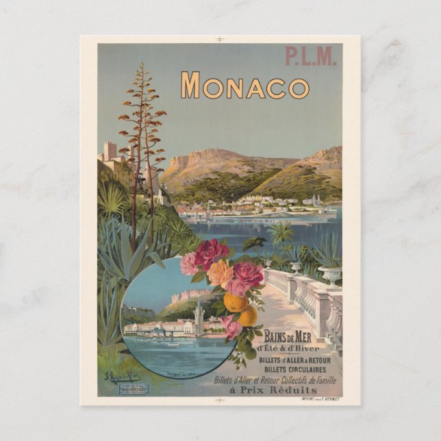 Postal Afiche de la época monegasca Bains de Mer de 1896