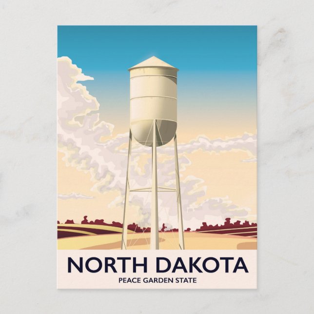 Postal Afiche de la Torre del Agua de Dakota del Norte (Anverso)