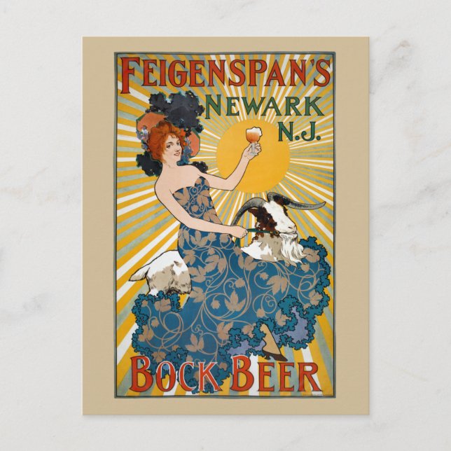 Postal Afiche de la vendimia de la cerveza Bock de Feigen (Anverso)
