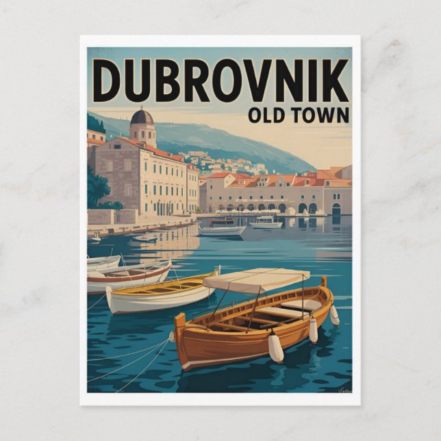 Postal Afiche de la vieja ciudad de Dubrovnik - Agua Retr (Anverso)
