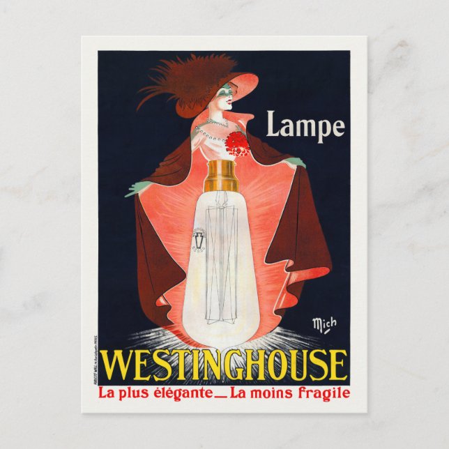 Postal Afiche de Lampe Westinghouse Francia Vintage 1912 (Anverso)