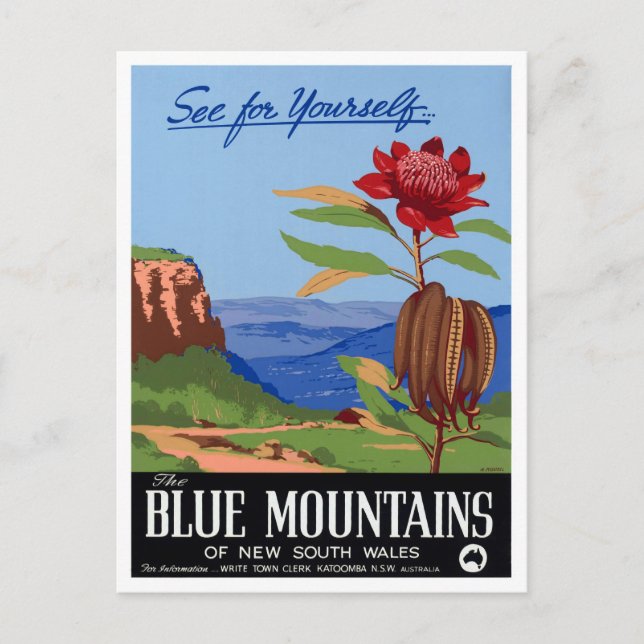 Postal Afiche de las Montañas Azules de Australia restaur (Anverso)
