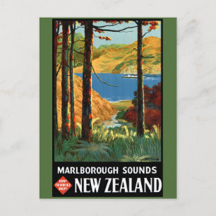 Postal Afiche de New Zealand Marlborough Sounds Vintage