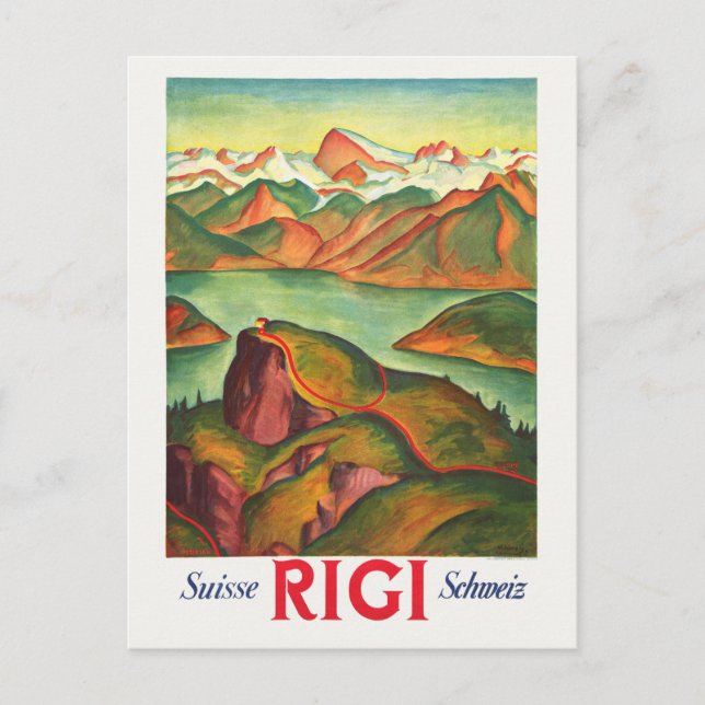Postal Afiche de Rigi Suiza Vintage de 1933 (Anverso)