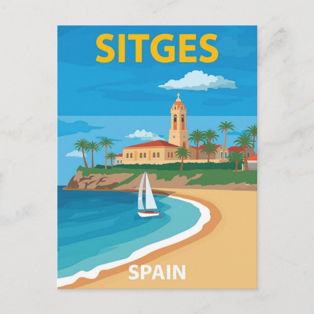 Postal Afiche de Viaje a la Playa de Sitges España (Anverso)
