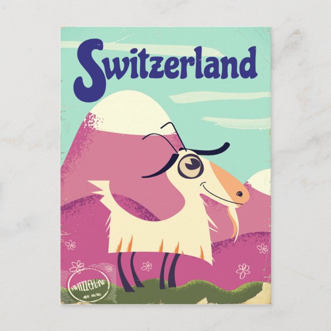 Postal Afiche de viaje al estilo de la época de Suiza (Anverso)