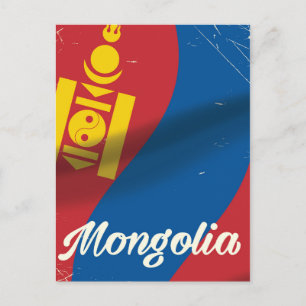 Postal Afiche de viaje al estilo vintage de Mongolia