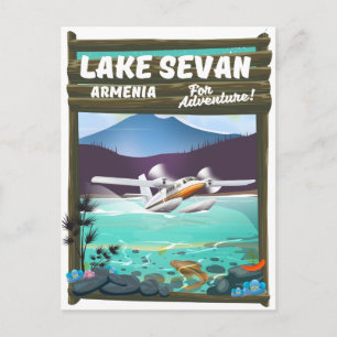 Postal Afiche de viaje al estilo vintage del lago Sevan A
