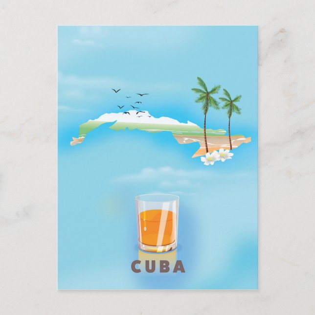 Postal Afiche de viaje con mapa ilustrado de Cuba (Anverso)