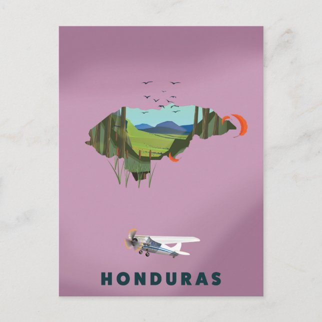 Postal Afiche de viaje con mapa ilustrado de Honduras (Anverso)