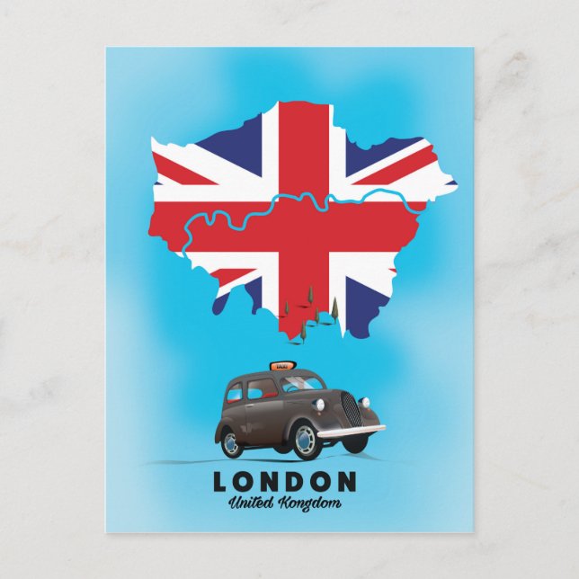 Postal Afiche de viaje con mapa ilustrado de Londres (Anverso)