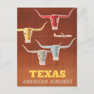 Postal Afiche De Viaje De American Airlines A Texas